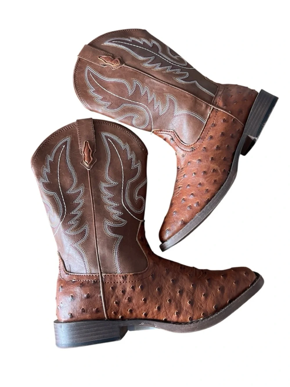 Roper Big Kids Faux Ostrich Western Boots in Brown Size Youth 6